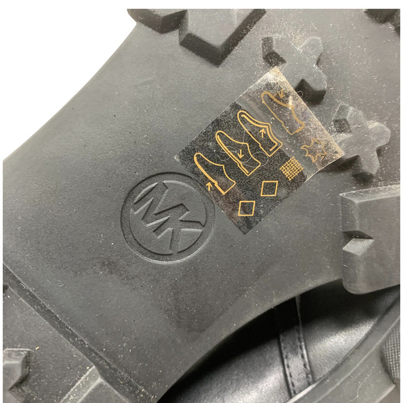 NEW Michael Kors Scarlett Black Leather Silver Chain Detail Boots Sz 7 Lug Sole - Picture 11 of 12